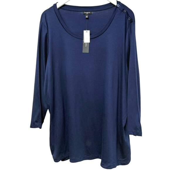 Talbots Womens Top Plus Size 2X Navy Blue Tee Preppy Supima Cotton Modal Tee NWT - Picture 1 of 10